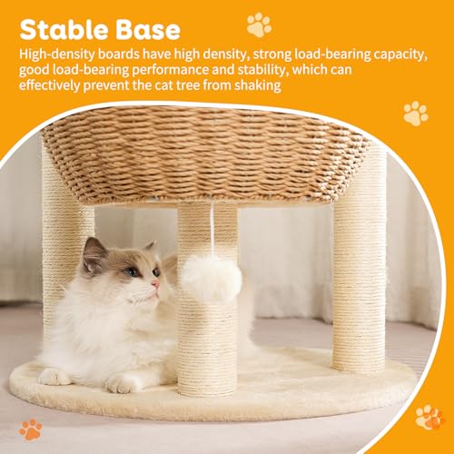52 Inch Modern Cat Tree for Large Cats with Three Woven Basket Beds (2)