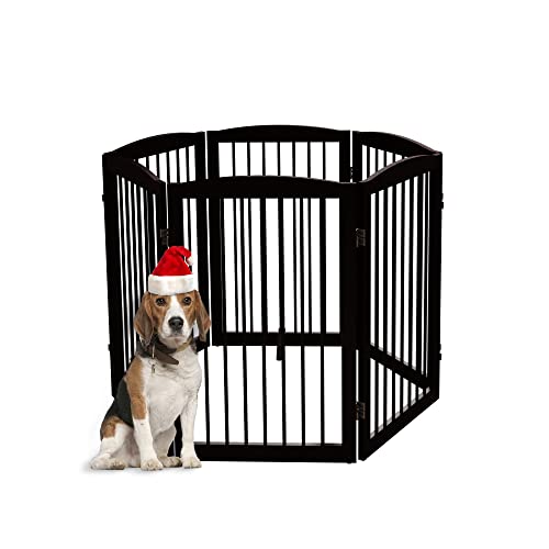 Freestanding Pet Gate for Dogs (32" Height-6 Panel / Dark Brown)