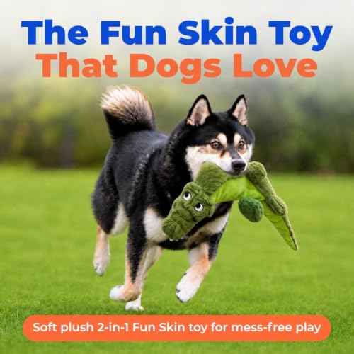 2-in-1 Stuffless Squeaky Dog Toy - Alligator, Medium (Green/Alligator / Medium)