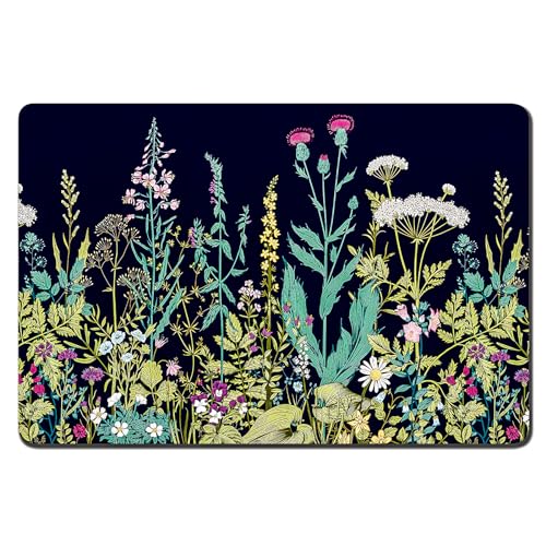 Dog Food Mat 16" x 24" Flower Absorbent Dog Cat Bowl Mat for Food and Water (Midnight Flower / 16"L x 24"W)