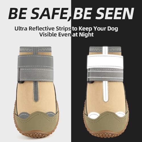 Dog Boots for Large Dogs (Light Khaki / Width 1.96 Inch)