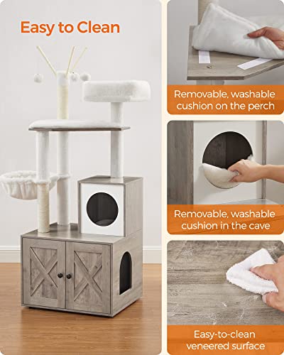 Cat Tree with Litter Box Enclosure (Greige)