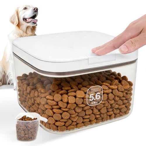 5-8Lbs/5.92Qt/5.6L Airtight Dog Cat Food Storage Container and Pet Storage Bin BPA-Free. PET Clear Stackable Dog Treat Containers for Pet Food/Rice/Dry/Cereals/Flour/Sugar/Bread (White-5.6L-C)
