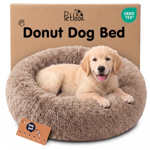 Calming Donut Dog Bed for Small Dogs (Camel / Small (23"L x 23"W x 8"Th))