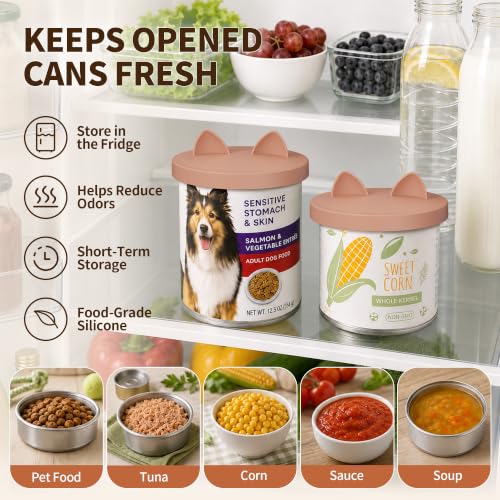 3-in-1 Dog Food Can Lids, Cat Food Can Covers, 2pcs, Coral (Nude Pink)