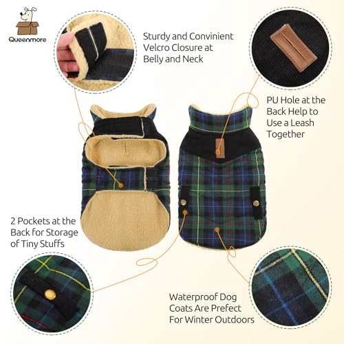 Plaid Dog Winter Coat Quilting Warm Cold Weather Puffer Jacket (Small / Green Plaid)