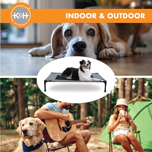 K&H Outdoor Elevated Dog Bed for Medium & Large Pets (Gray/Black Mesh / Large 42"L x 30"W)