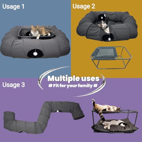 2 Tier Cat Tunnel & Hammock Bed XXL (Extra Extra Large / Dark Gray)