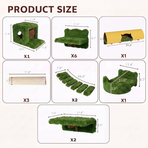 Cat Wall Furniture (Green / 16 Piece Set)