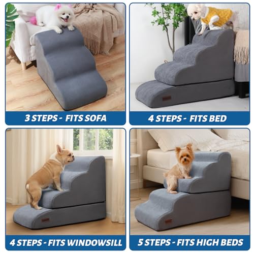 4 Step Dog Stairs and Ramp for Beds or Couch (Grey / Split Design 4-Step 21"H)