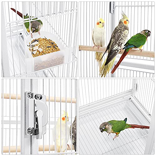54" Large Flight Bird Cage for Parrots Macaw Cockatiels Sun Parakeets Lovebird Green Cheek Conures African Grey Small Quaker Amazon Parrots with Rolling Stand (White)