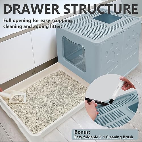 XL Foldable Cat Litter Box with Lid (Blue / X-Large)