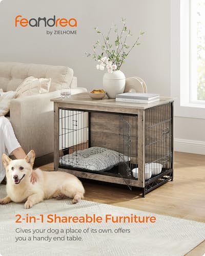 32.5" Dog Crate Furniture (Greige / 32.5"L x 21.9"W x 25.2"H)