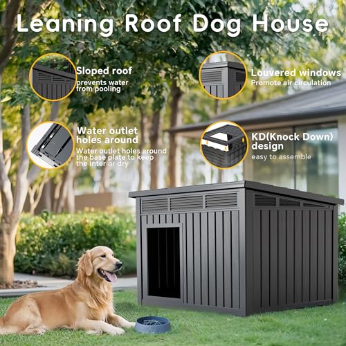 Dog House Outdoor & Indoor (Black / 32.2”L x 25.12”W x 24.13”H)