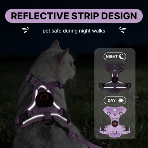 Cat Harness Leash Set with AirTag Holder (Purple for Airtag / M)