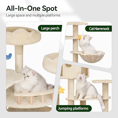 79 Inch Tall Cat Tree Tower for Large Indoor Adult Cats (Beige)