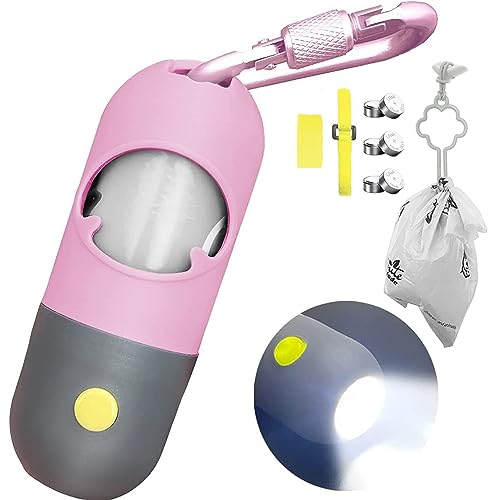 Dog Poop Bag Dispenser with Built (Pink / 1 Count (Pack of 15))
