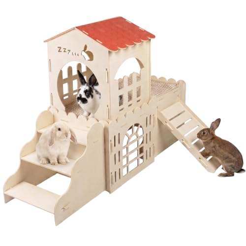 Wooden Rabbit House with 2 Scratch Mats