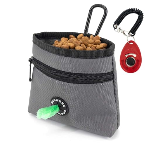 Dog Treat Pouch with Pet Training Clicker (Grey)