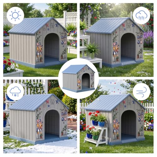 Indoor & Outdoor Waterproof Dog House (Blue Pattern / Large Dog: 38 Inch)