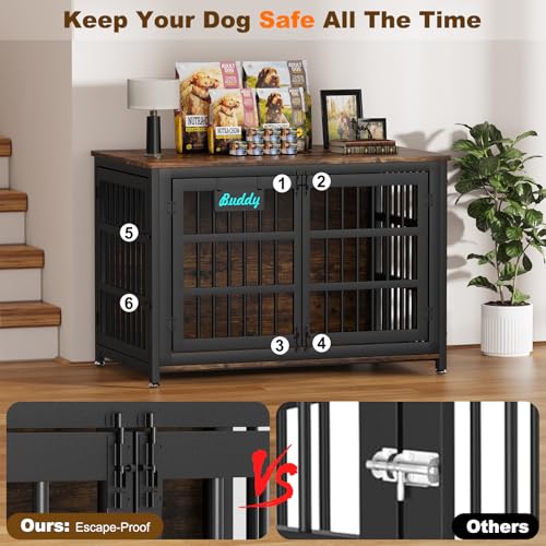 46"/42"/33" XXL Heavy Duty Dog Crate Furniture with Casters (46.1"L x 28.7"W x 31.9"H / Brown)