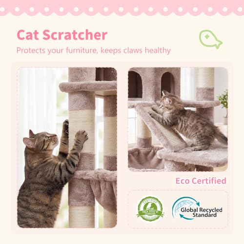 Cat Tree, 71-Inch-Tall Tower for Indoor Cats with 2 Perches HCT034MU (Rosy Brown / 71 inch)