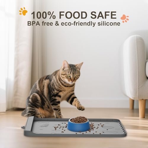 Dog Food Mat Silicone Dog Mat for Water (Gray / 19"L x 12"W)
