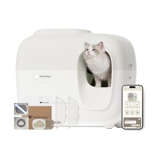 Self Cleaning Automatic Cat Litter Box with Odor Control TiO2 System (Cream)