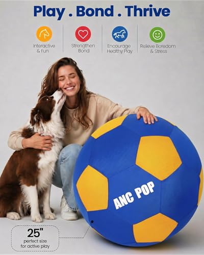 Herding Ball for Dogs Horse Ball & Cover 25" for Horses Large with Hand Pump for Play (Blue and Yellow / 25 inches)