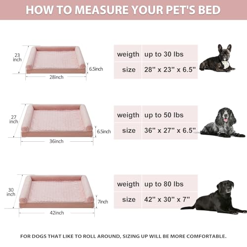 Orthopedic Washable Large Dog Bed for Senior Dog Comfy Sleep (36"l x 27"w x 6.5"th / Pink)