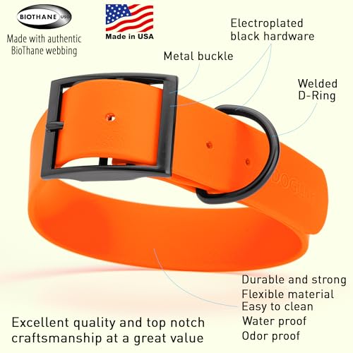 Biothane Waterproof Dog Collar Strong Coated Nylon Webbing with Black Hardware Odor