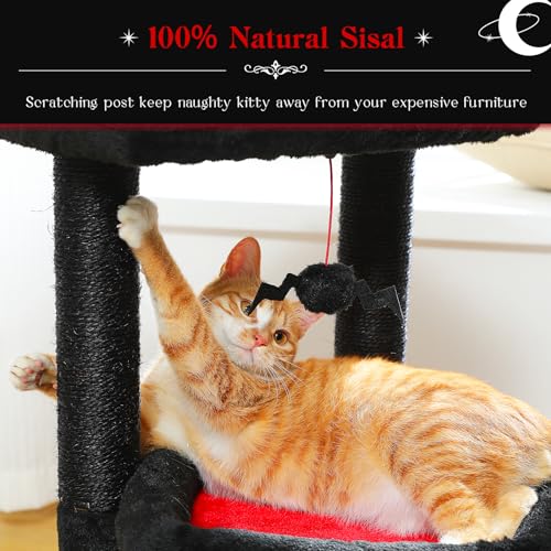 Small Cat Tree Tower for Indoor Cats (Black / M(15.7"L x 15.7"W x 26.7"H))
