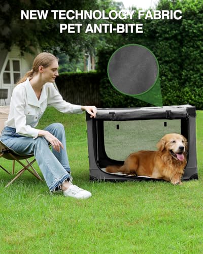 30 x 21 x 21 Inch Collapsible Soft Dog Crate for Dogs Up to 50 lbs (30.0"L x 21.0"W x 21.0"H / Grey)