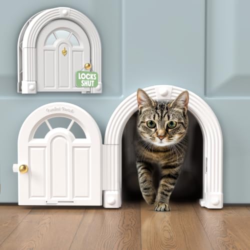 Meow Manor® Cat Door Interior Door (White With Gold Accents)