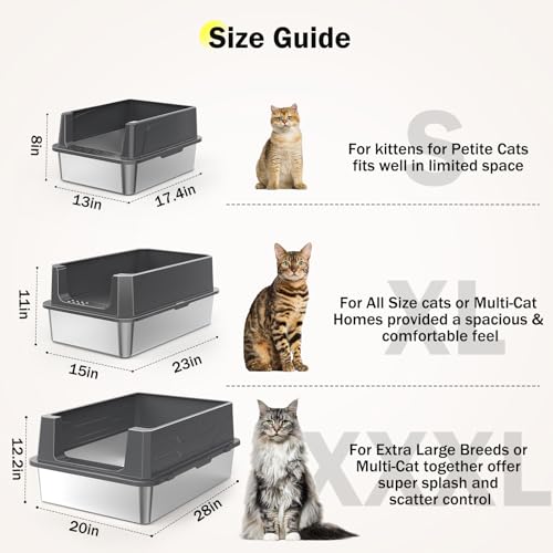 Stainless Steel Litter Box Extra Large for Big Cats Multi (Dark Grey / XXXL)