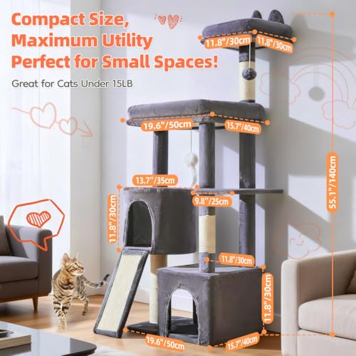 Sturdy Cat Tree (Smoky Gray / 55.1 Inches)