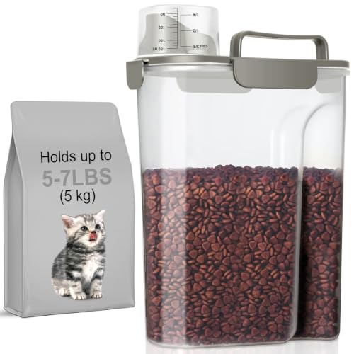 5 7Lbs Cat Dog Pet Food Storage Container with Large Nozzle Design (Khaki / 5L-1pack)