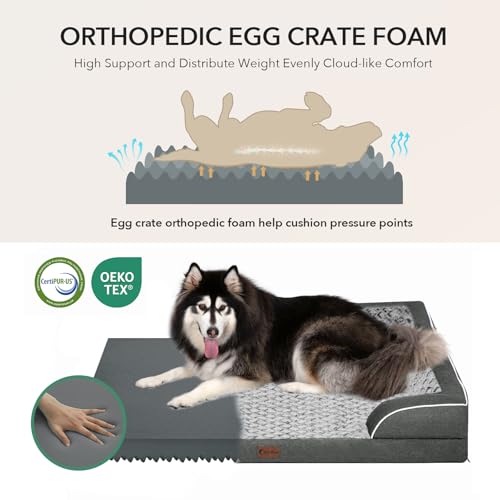 Orthopedic Dog Bed for Extra Large Dogs (Dark Grey / 48.0"L x 30.0"W x 8.5"Th)