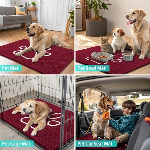 Dog Door Mat for Muddy Paws (40"X32" / Burgundy and White)