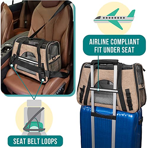 Airline Approved Pet Carrier Cats & Small Dogs (Heather Taupe / 17.0"L x 10.2"W x 11.2"H)