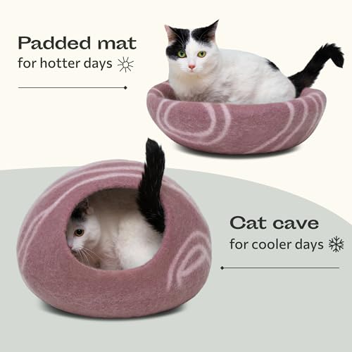 Cat Cave Merino Wool Bed for Indoor Cats (Rose Gold / Medium)