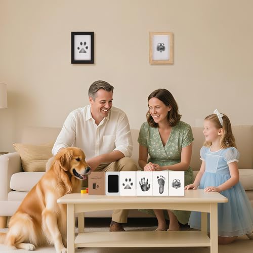 Inkless Paw Print Kit for Dogs (Black Pad,Black/Natural Wood Frame / 4-Pack,Medium)
