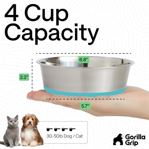 Dog Bowl Food Grade Stainless Steel Water Bowls (Turquoise / 4 Cup - Single Bowl)