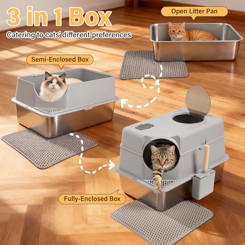 Stainless Steel Litter Box with Lid (Enclosed)