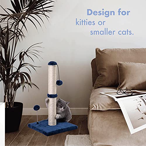 Cat Scratching Post Premium Basics Kitten Scratcher Sisal Scratch Posts with Hanging Ball 22 in for Kittens or Smaller Cats (22 inches for kitten / Navy)