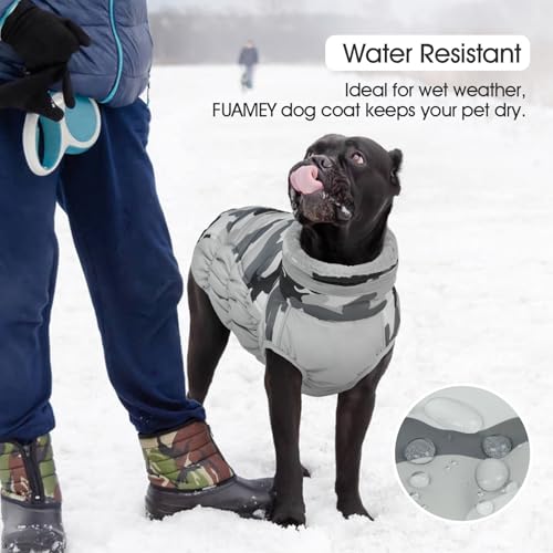 Dog Cold Weather Coats Reflective Dog Warm Jacket with Harness (Grey Camo / S(chest:17in))