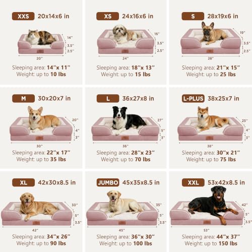 Waterproof Orthopedic Dog Bed for Extra Large Dogs (42.0"L x 30.0"W x 8.5"Th / Pink)