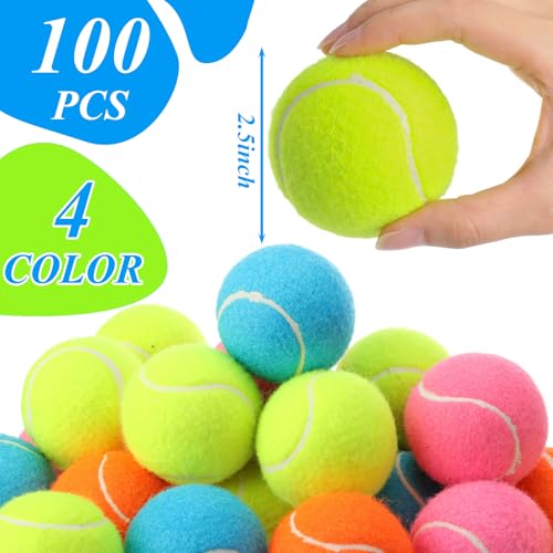 100 Pcs 2.5 Inch Squeaky Tennis Balls Bulk for Dogs Bouncy Floatable Tennis Balls Dog Playing Supplies Training Interactive Fetch Toys Indoor and Outdoor for Small Medium Puppy (Multicolor)
