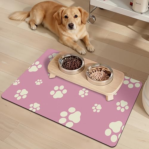 Pet Feeding Mat Dog Cat Food Mat Absorbent No Stains Quick Dry Rubber Bottom Anti (Pink-JY / 16"×24")