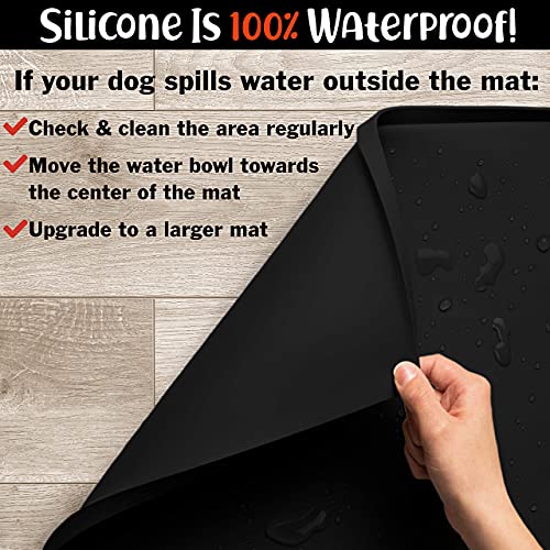 Dog Food Mat Waterproof Dog Bowl Mat for Food and Water (XX-Large: 32" x 24" / Black)